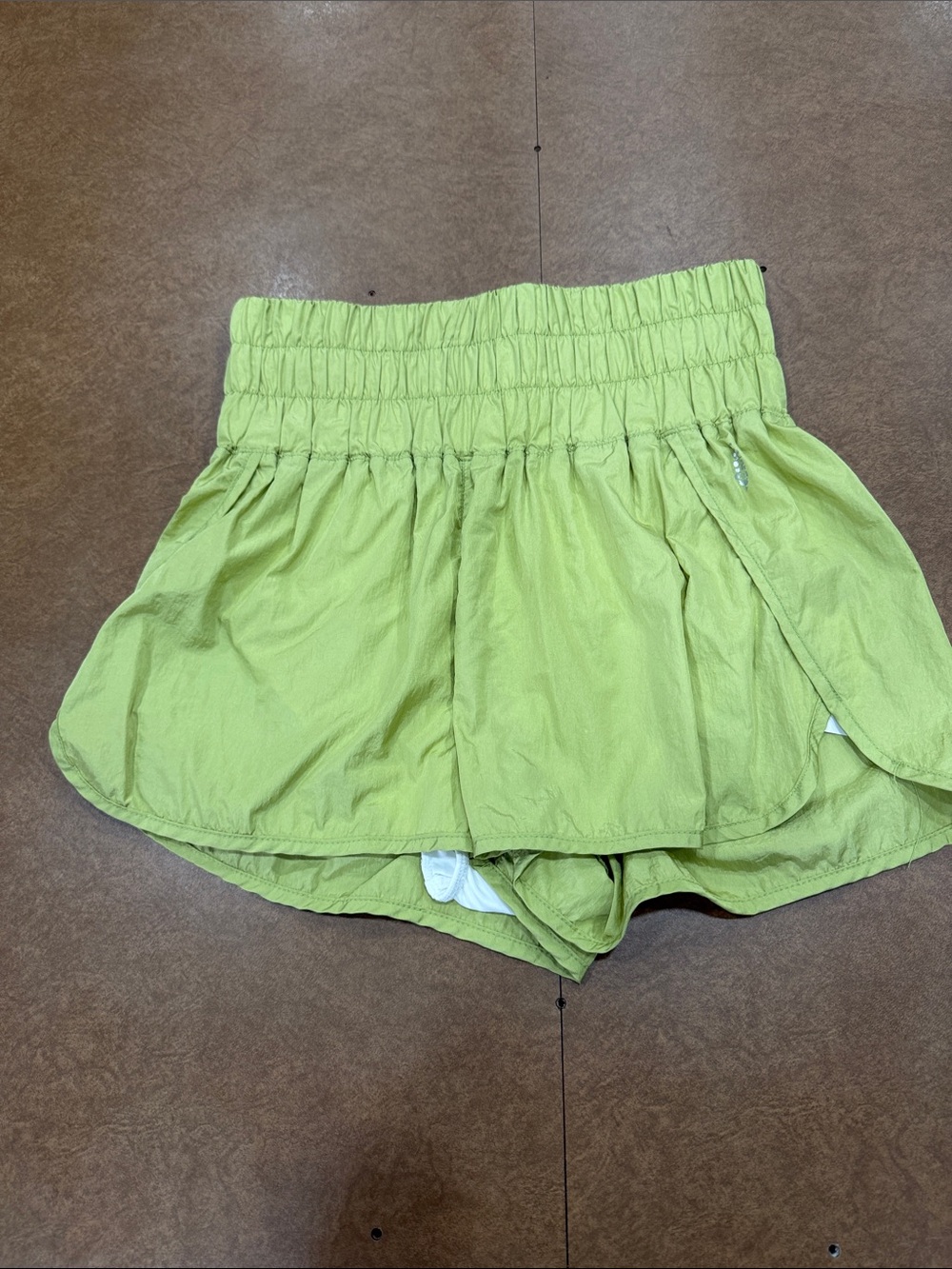Free People Movement Women's Lined Green Elastic-High Waist Performance Shorts M